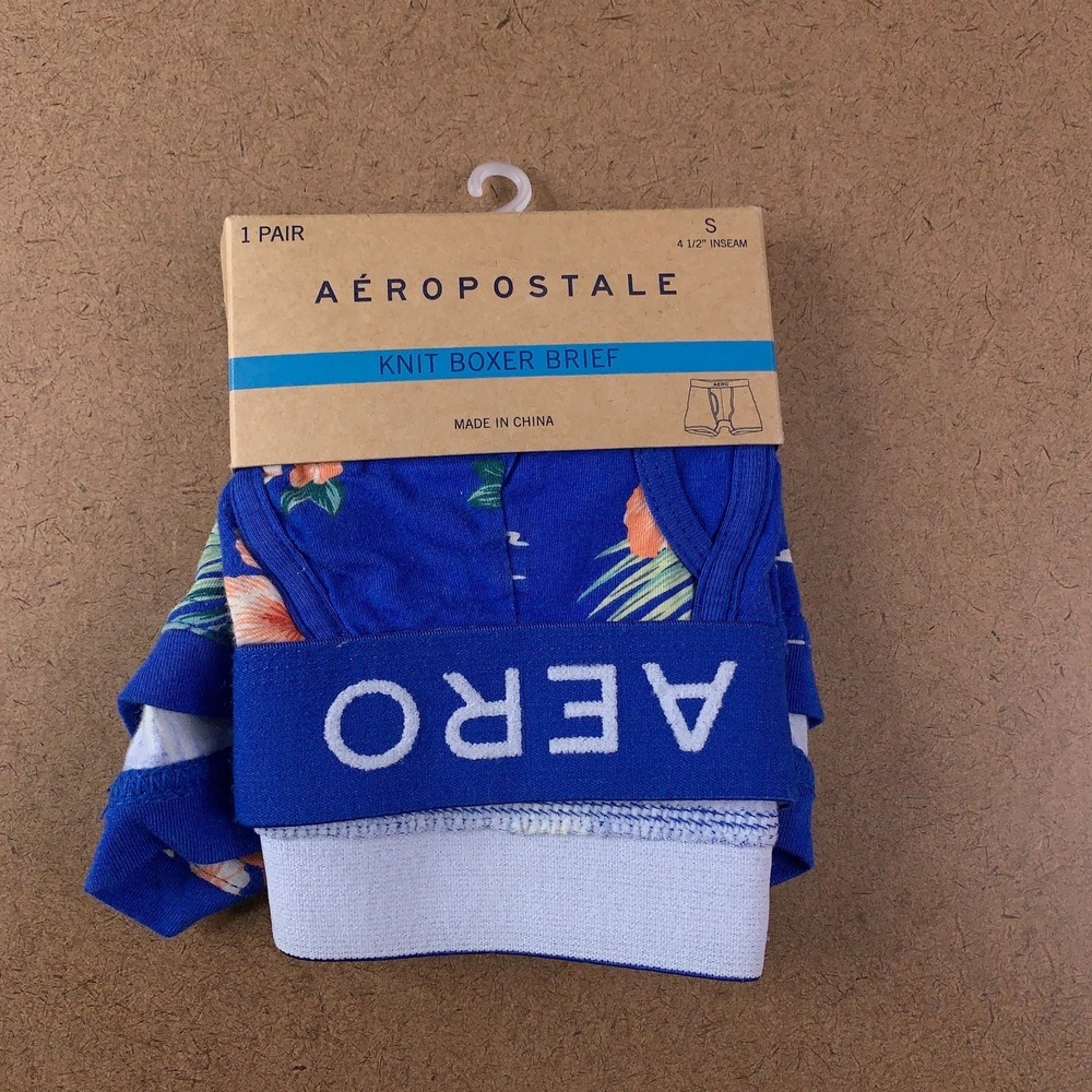 Aeropostale Mens Size Small Blue Tropical Print Knit Boxer Brief Underwear NWT